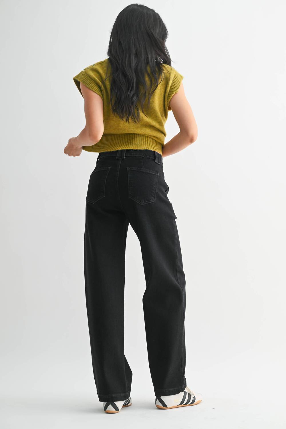 JUST BLACK DENIM Button Down Slim Wide Leg Jean in black - women's jeans - view 4