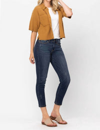 Judy Blue Mid Rise Cropped Relaxed Denim Jeans in blue - women's jeans - view 8