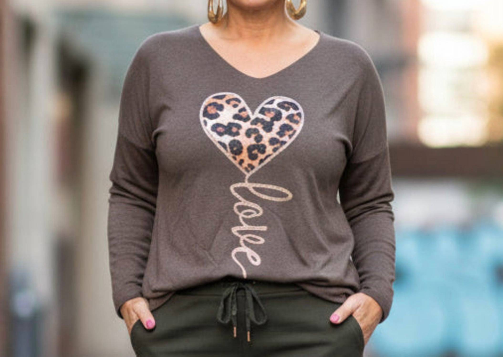 Made In Italy - Ultra Soft Wild Love Fleece V-neck Top