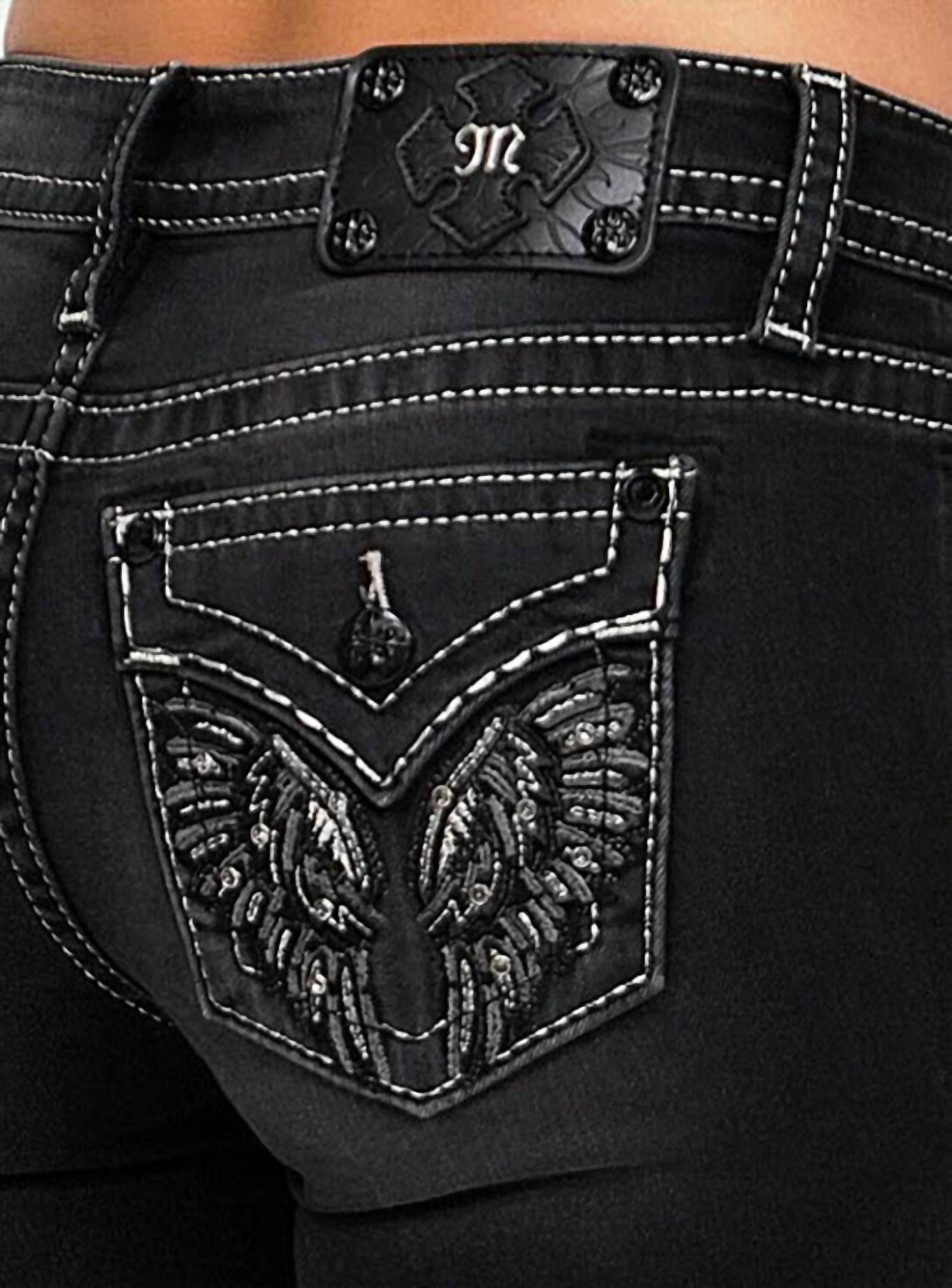 Miss Me - Women's Wing Stitched Mid-rise Boot Cut Jeans