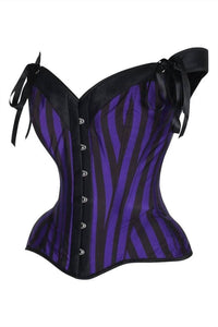 Daisy Corsets Women's Striped Steel Boned Corset With Straps in dark purple black - women's intimate - alternate view