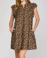 She + Sky - Ruffle Sleeve Polka Dot Mini Dress
