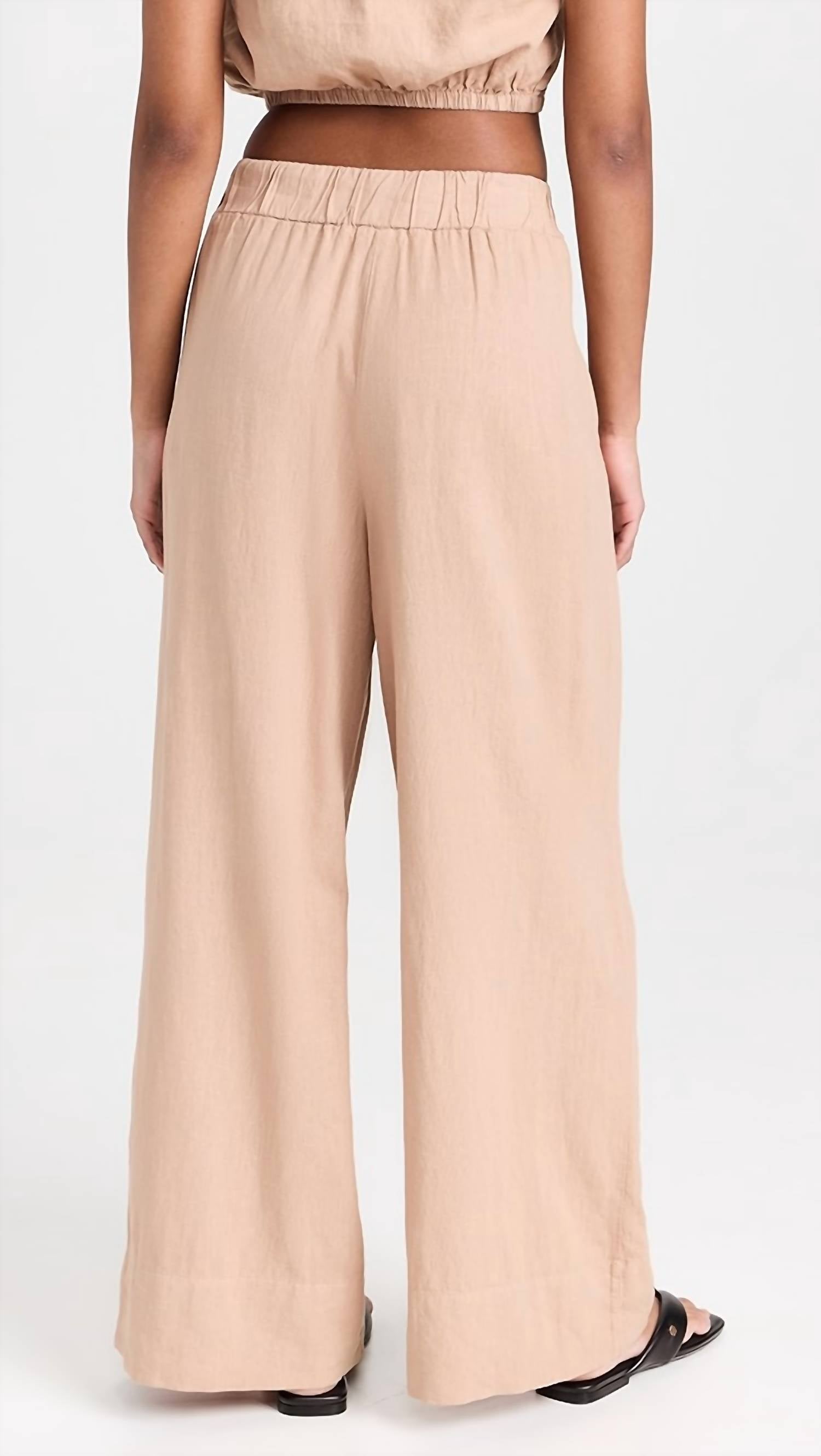 STATESIDE Linen Wide Leg Pull On Pant in almond - women's pants - alternate view