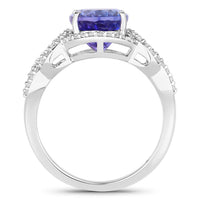 Diana M Jewels Women's Oval Natural Tanzanite Fashion Ring (4.08 Ct) - Statement in 14k white gold - women's jewelry - detail view
