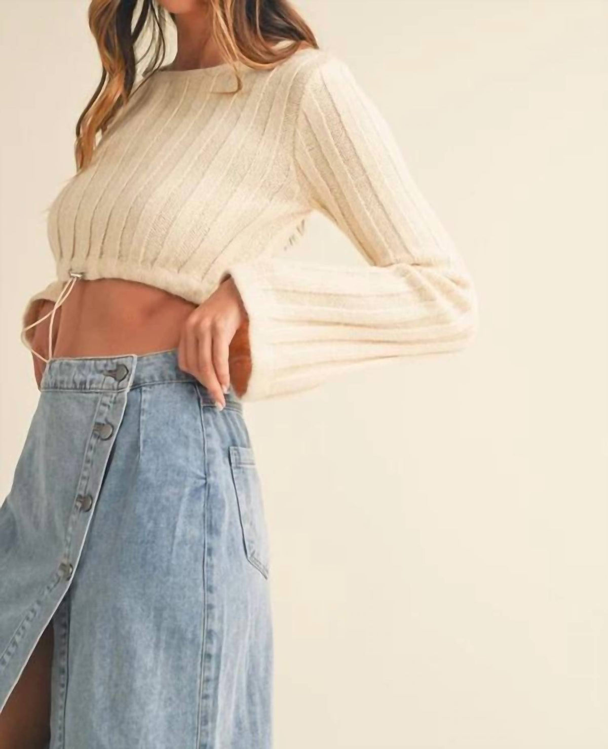 Mable - Long Bell Sleeve Ribbed Knit Sweater