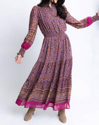 Karlie Floral Chiffon Metallic Maxi Dress in purple - women's dress