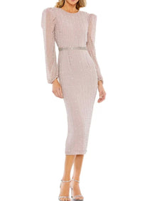 Mac Duggal - Long Puff Sleeve Beaded Midi Dress