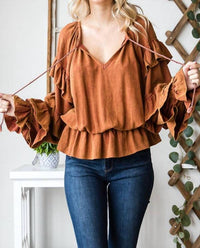 Oli & Hali - Washed Ruffle Sleeve Peplum Top