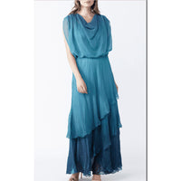 Komarov - Komarov Ombre Cowl Neck Tiered Chiffon Ruffle Dress - Violet Blue