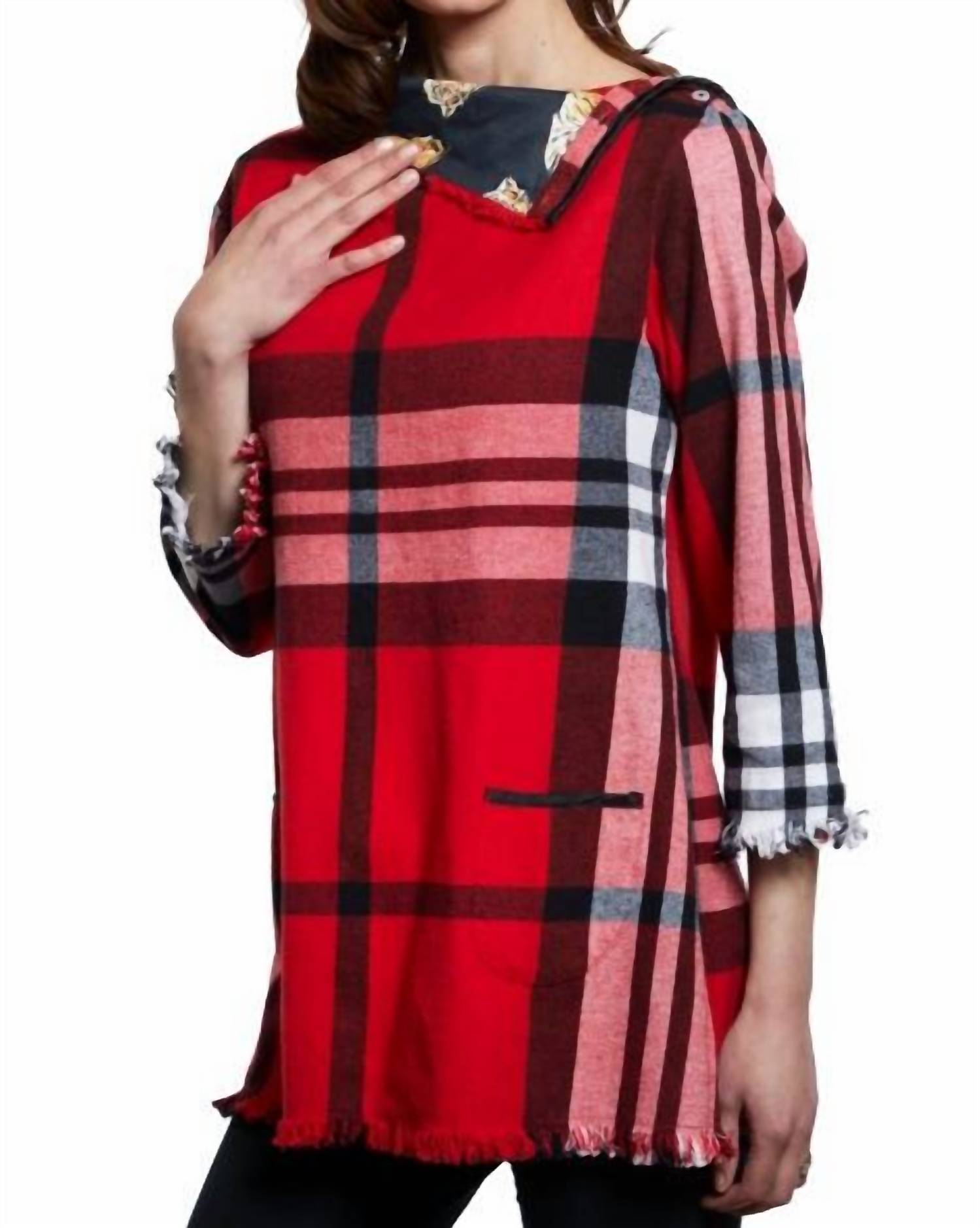 Dizzy-Lizzie - Aspen Cowl Neck Button Neck Flannel Top