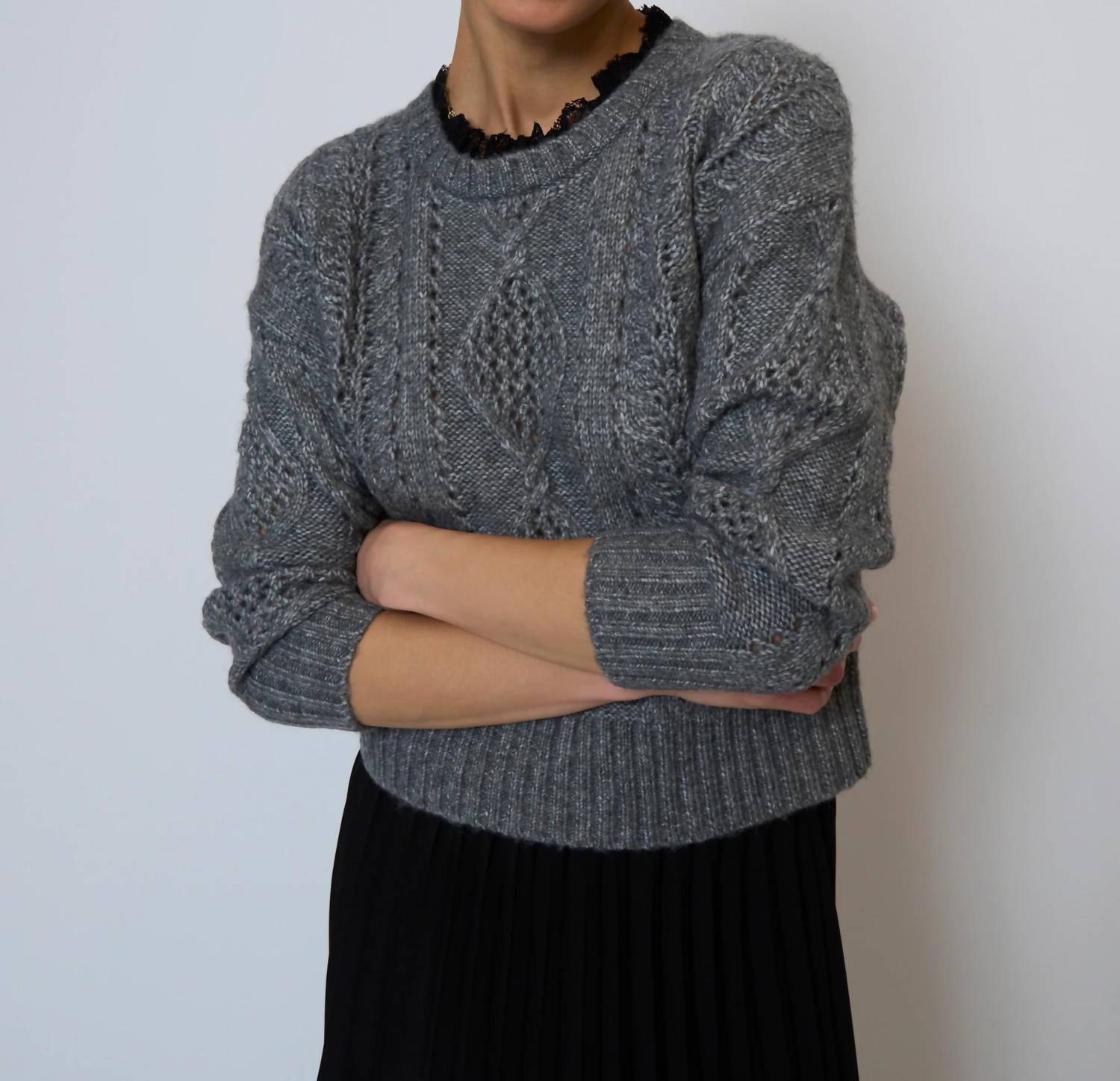 Central Park West - Celeste Lace Trim Cable Pullover Sweater