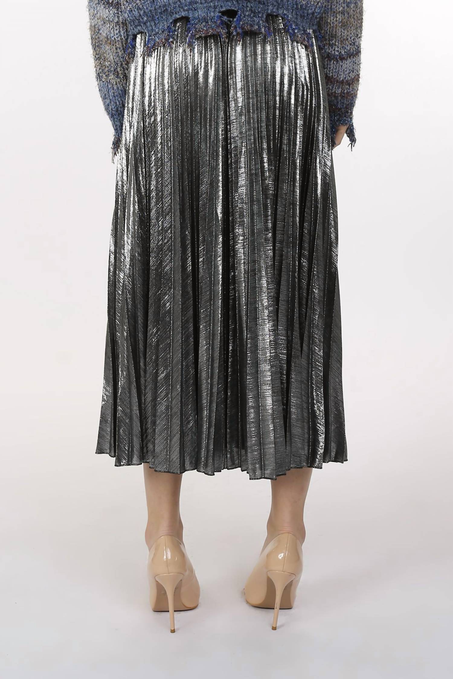 Beulah - Metallic Coated Pleat Maxi Skirt