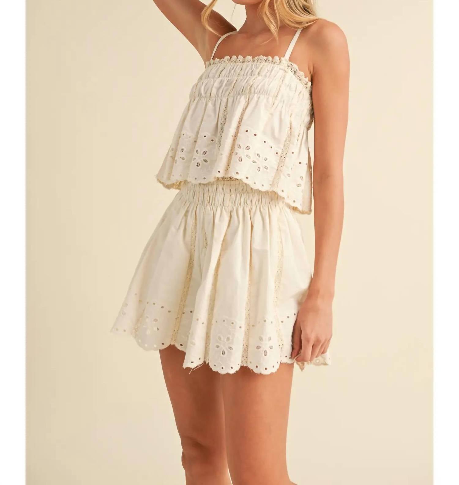 Klesis - Embroidered Cami and Shorts Set with Lace Trim
