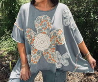 Blue Velvet - Lace Flower Patchwork Oversized Top