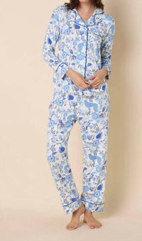 THE cat's PAJAMAS Soiree Pima Knit Pajama Set in blue - women's sleepwear