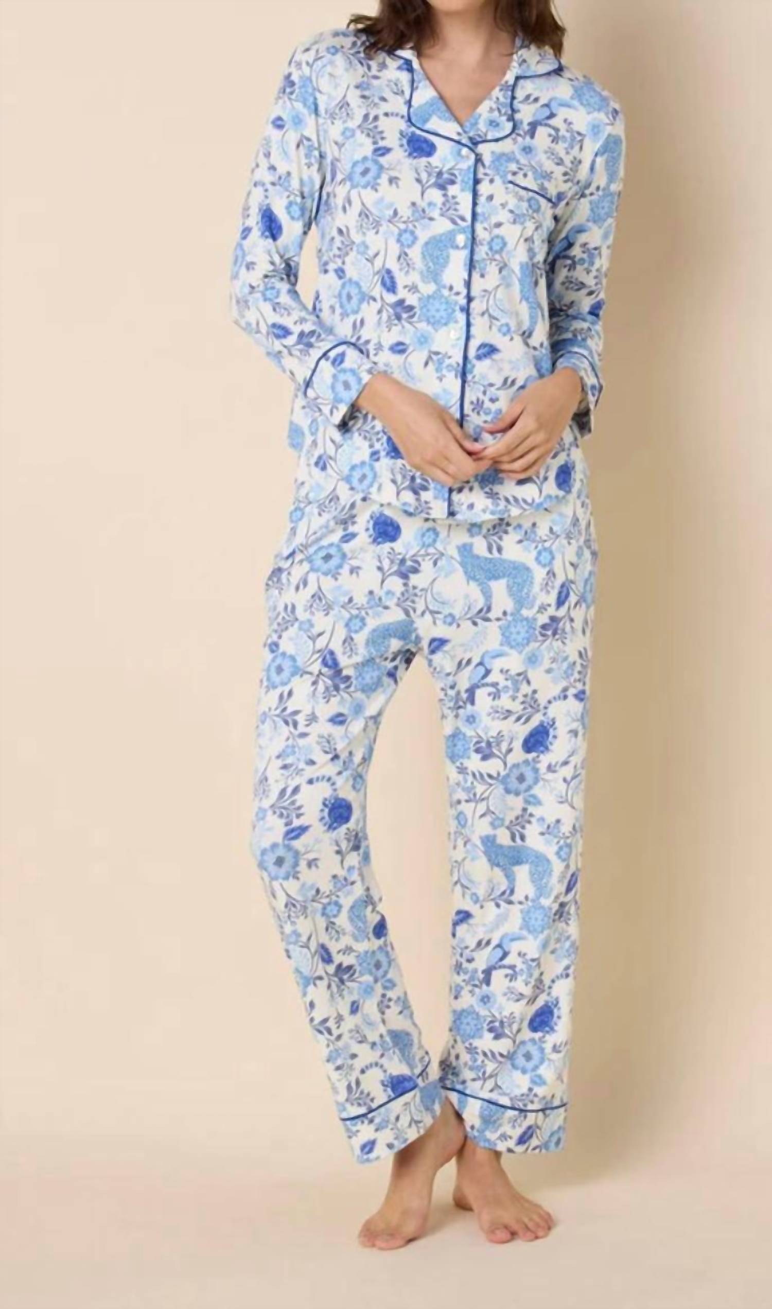 THE cat's PAJAMAS Soiree Pima Knit Pajama Set in blue - women's sleepwear