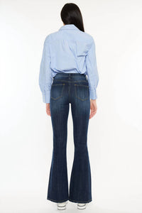 KanCan Mid Rise Flare Jeans in dark wash - women's jeans - detail view