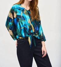 Joseph Ribkoff - Brushstroke Print Tie Front Satin Top