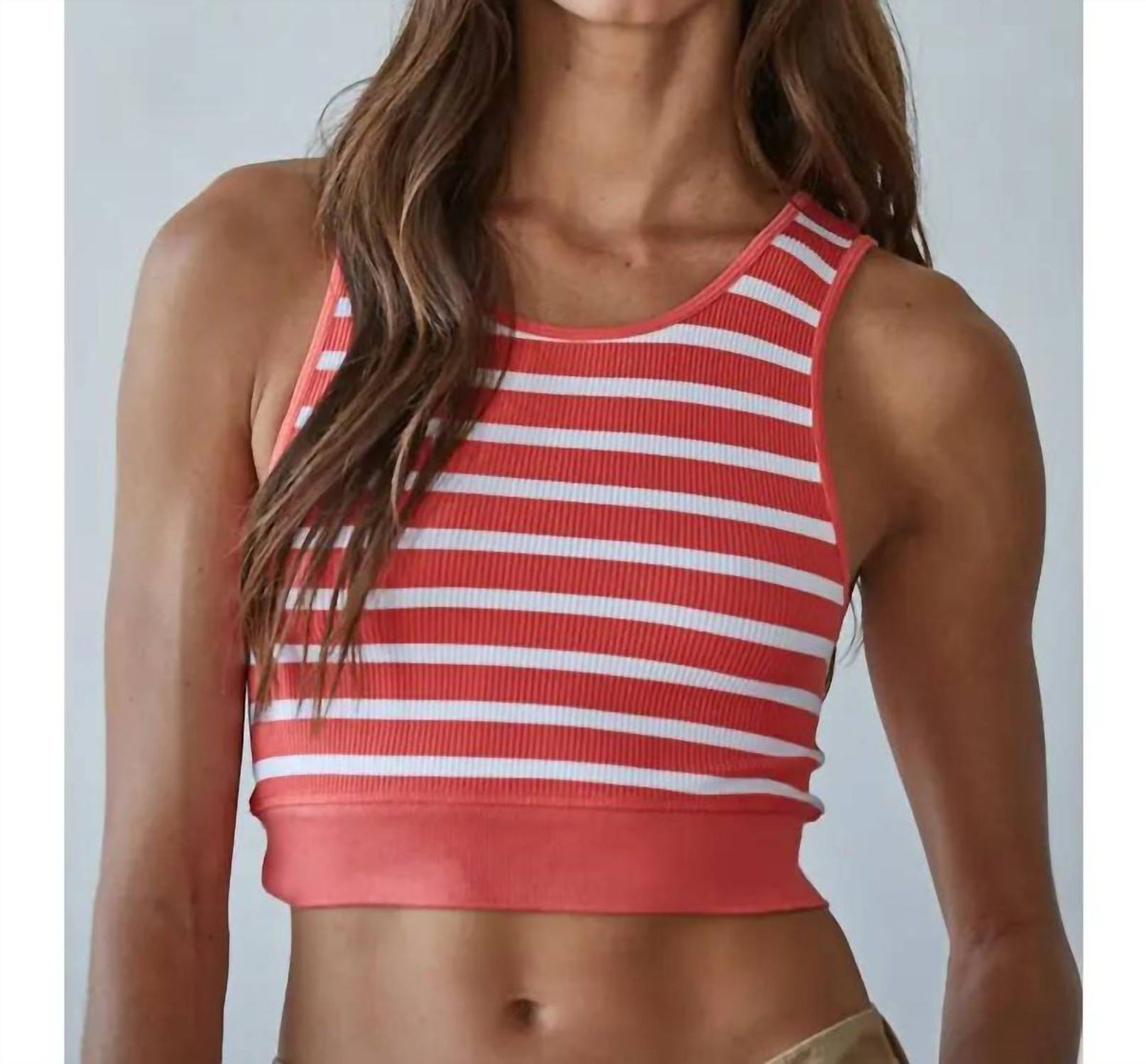 By Together - Ribbed Striped Racer Back Tank Top