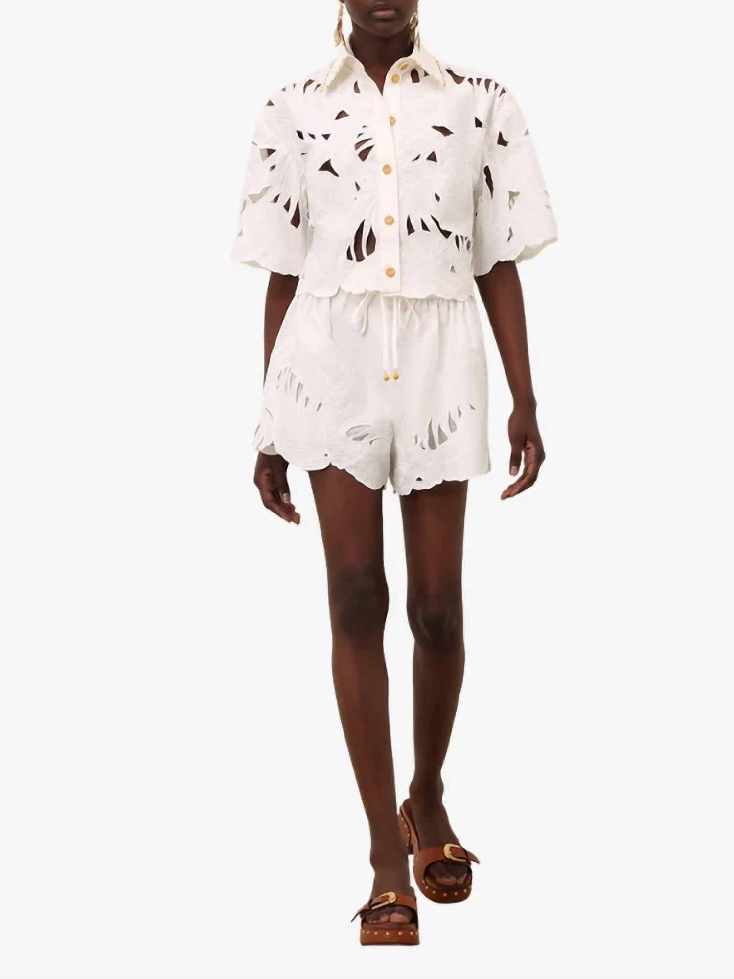 Zimmermann - Women's Mahon Embroidered Crop Shirt