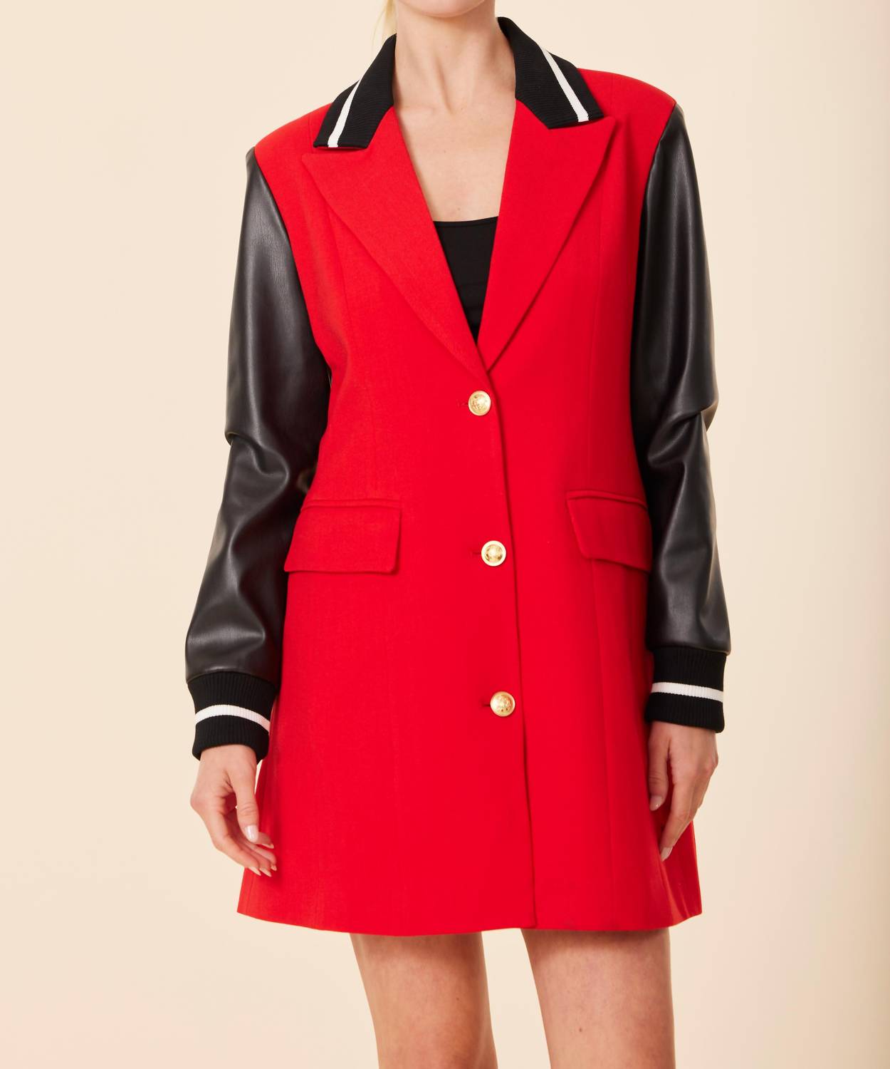 Dolce Cabo - Vegan Leather Sleeve Varsity Dress Jacket