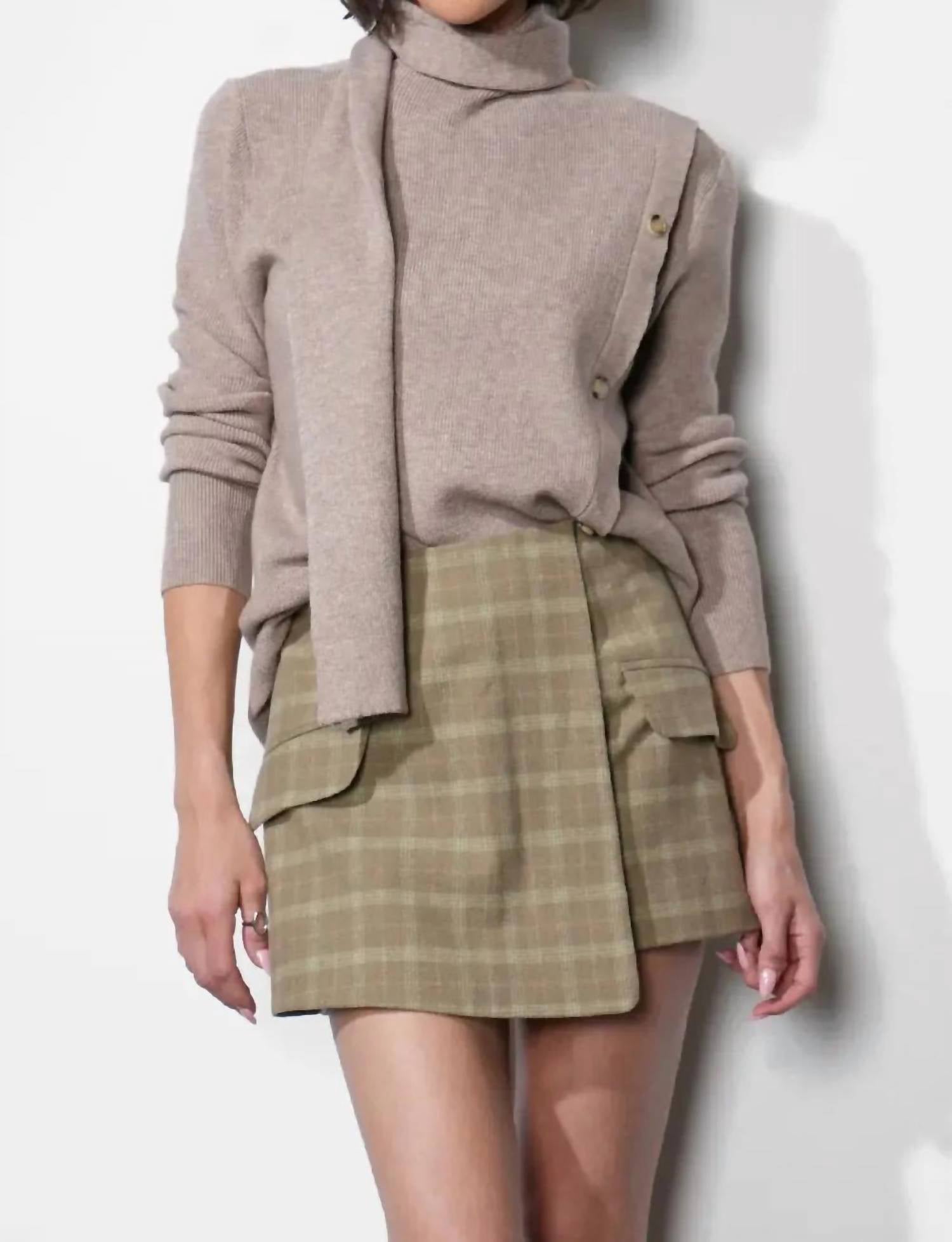 Greylin - Acacia Scarf Neck Asymmetric Button Up Sweater