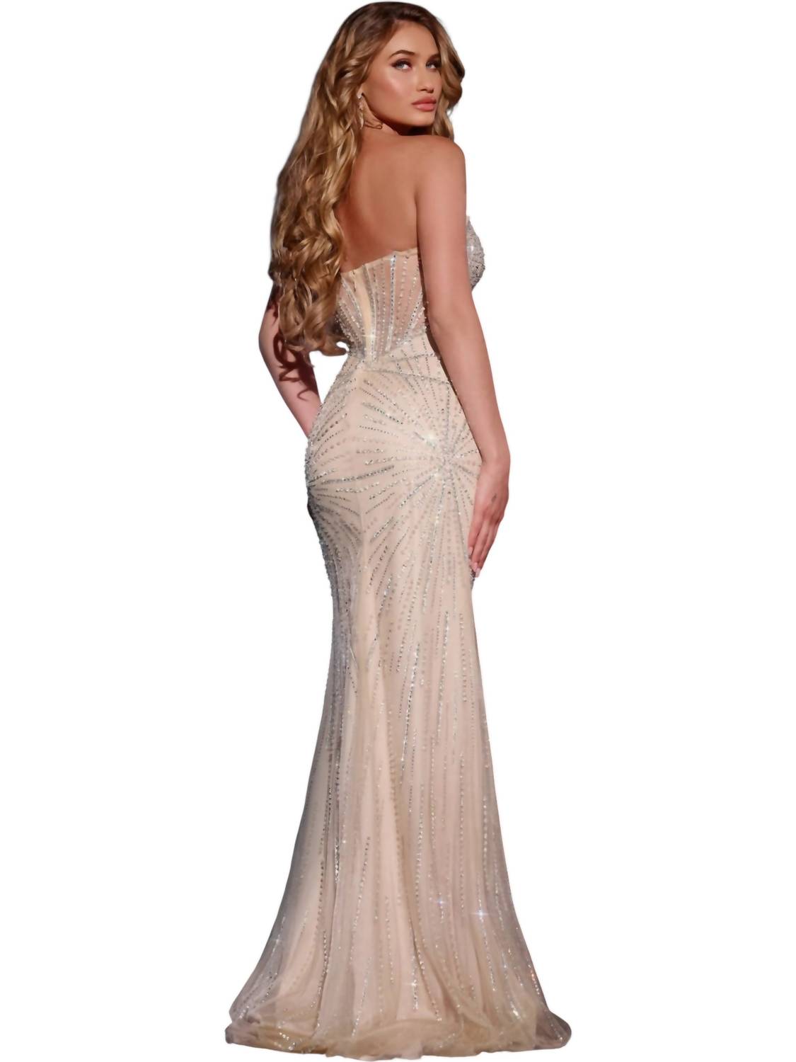 Jovani - Strapless Beaded Gown With Sheer Corset Top