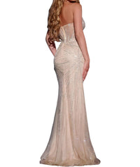 Jovani - Strapless Beaded Gown With Sheer Corset Top