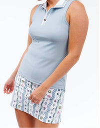 SMITH & QUINN Alice Polo Shirt in dusty blue - women's blouse - detail view