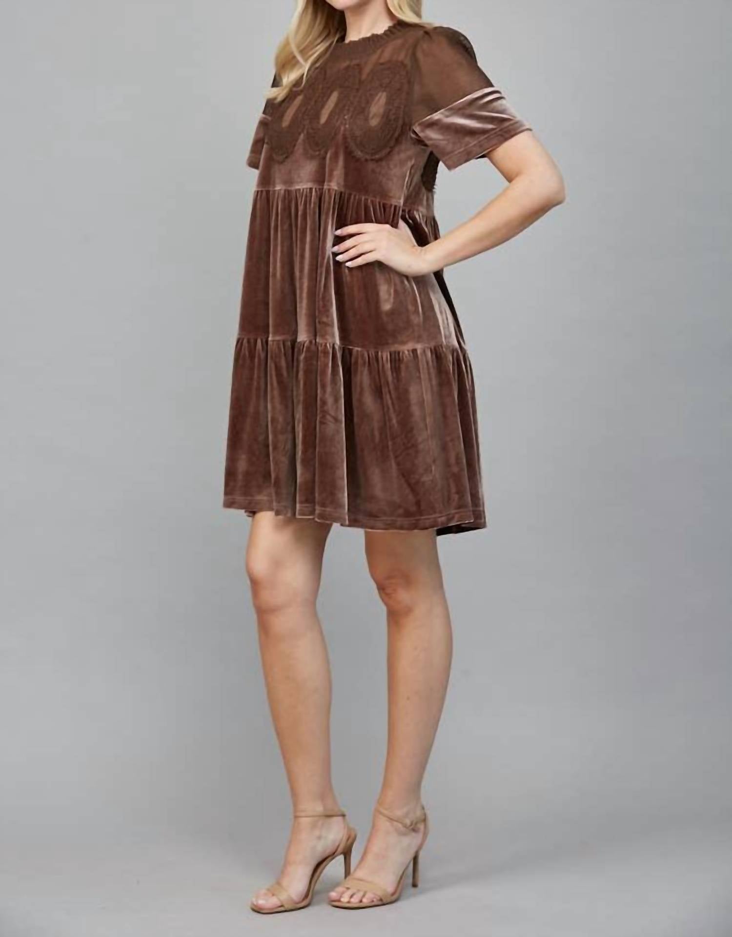 Fate - Contrast Sheer Mesh Intricate Lace Detail Mini Dress