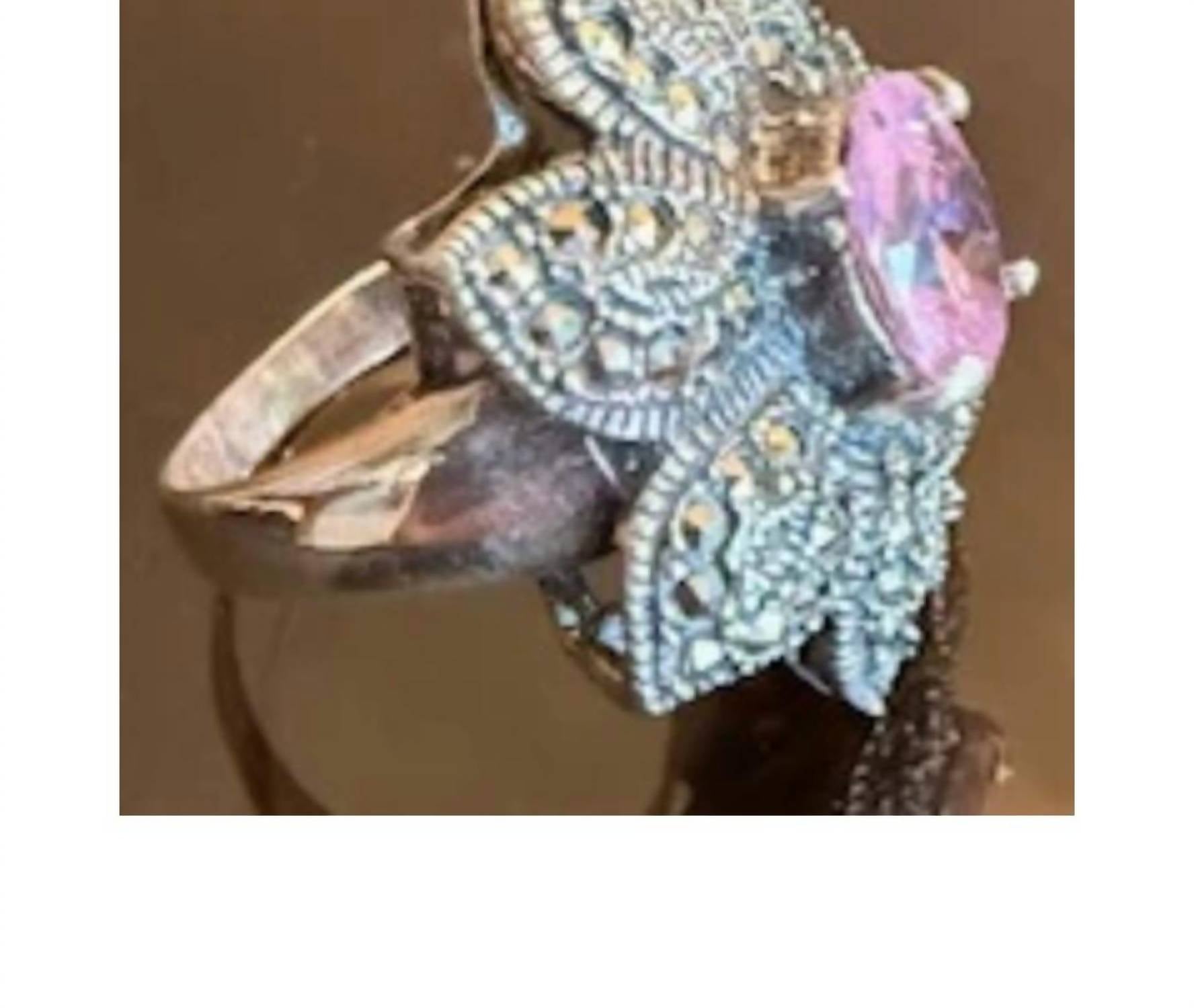 P & K Jewelry Women's Sterling Marcasite Flower Ring in pink silver - women's jewelry