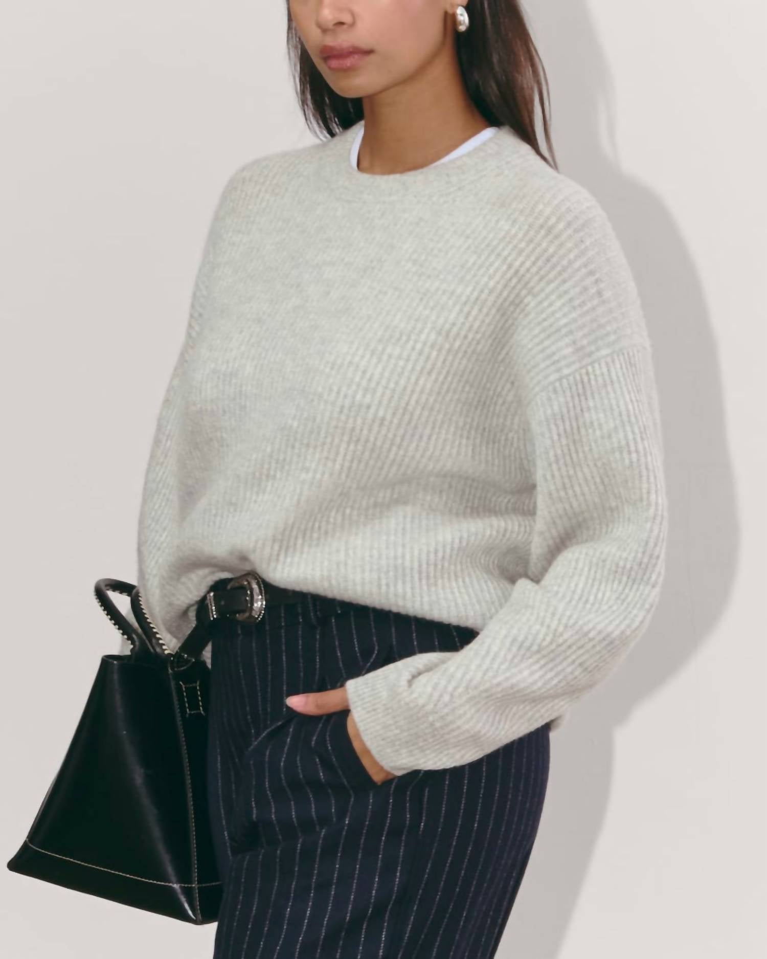 Everlane Cocoon Crew Wool Cashmere Sweater in light gray - women's sweater - detail view