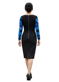 Tracy Reese Floral Long Sleeve Midi Dress in blue - women's dress - detail view