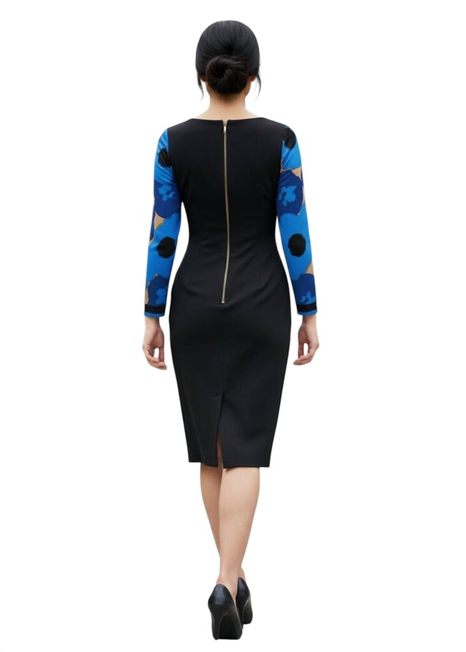 Tracy Reese Floral Long Sleeve Midi Dress in blue - women's dress - detail view