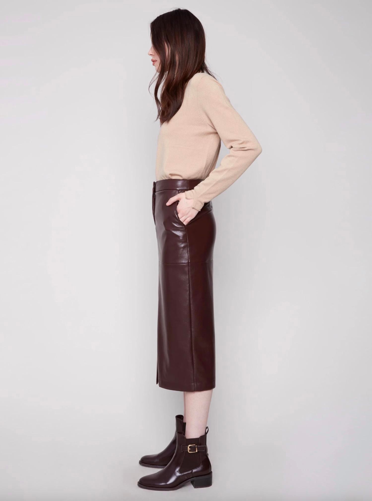 Charlie B - Faux Leather Midi Skirt