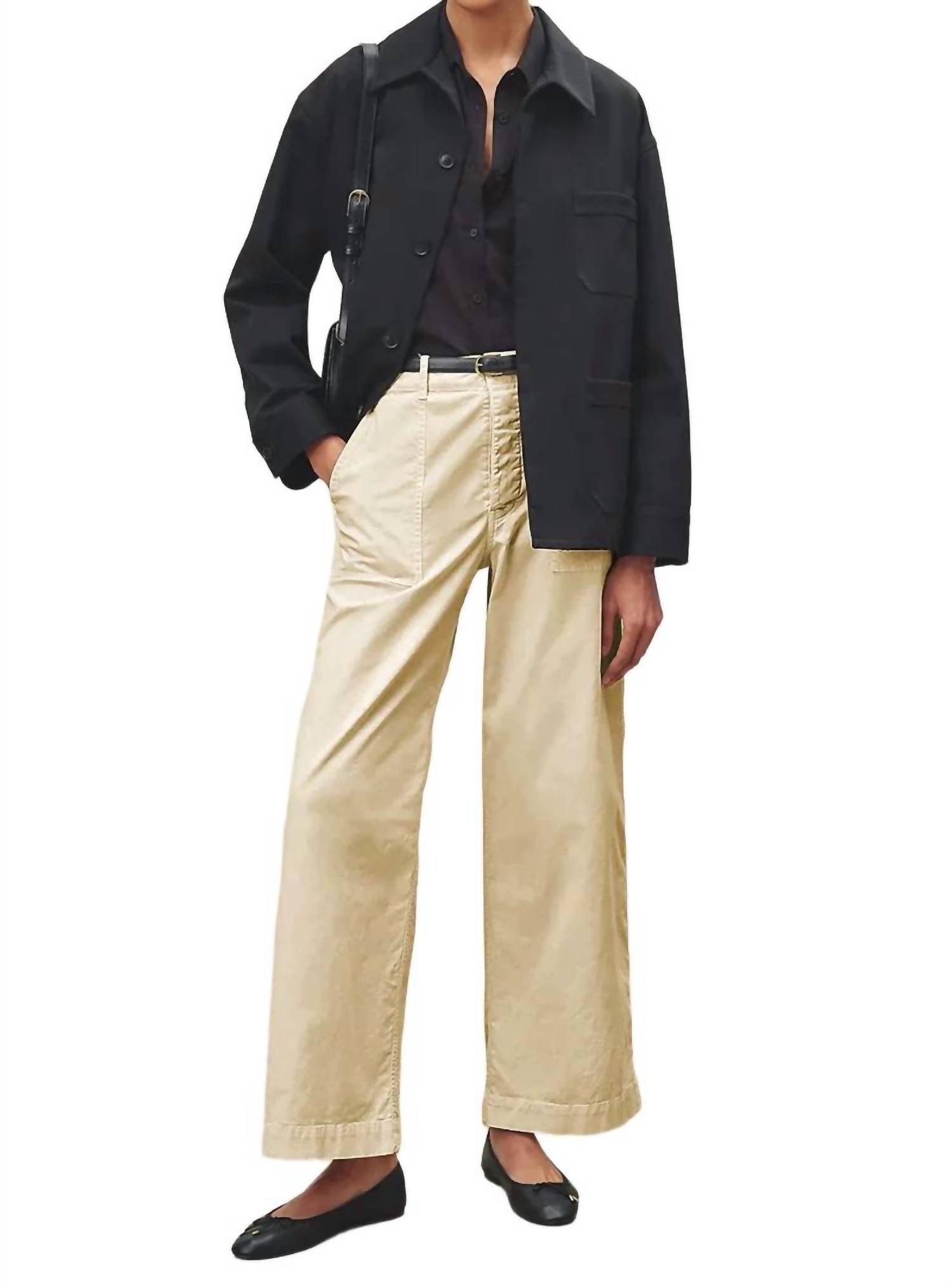 NILI LOTAN LEON BOY PANT in sand stone - women's pants - detail view