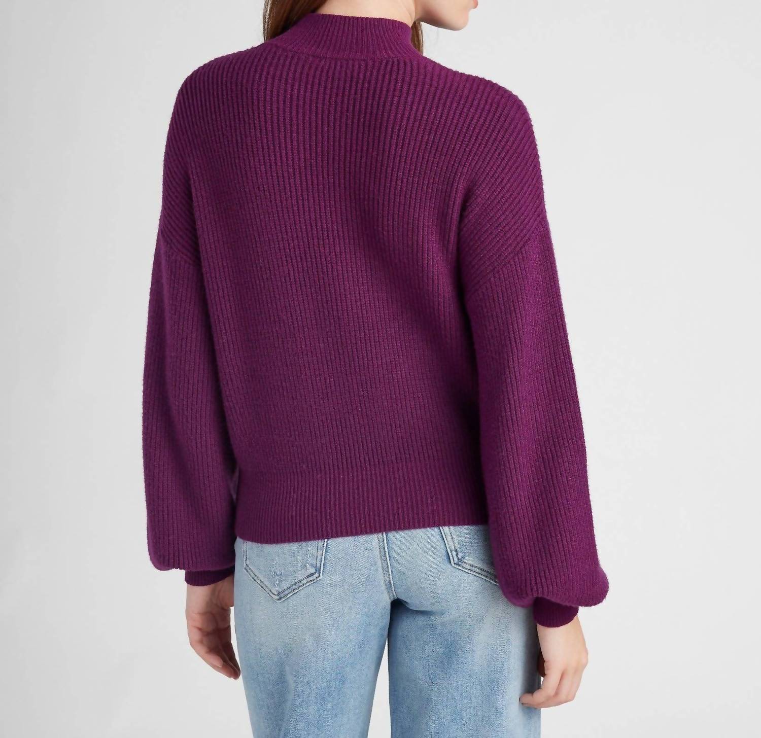 Seventy Eight and Sunny Pacific Mock Neck Marled Sweater in heather eggplant - women's sweater - detail view