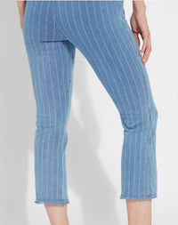 Lysse Women's Shelli Crop Pant in bleached blue denim pinstripe - women's pants - detail view