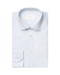 Eton Elevated Pique Shirt in light blue check on white - men's shirt - alternate view