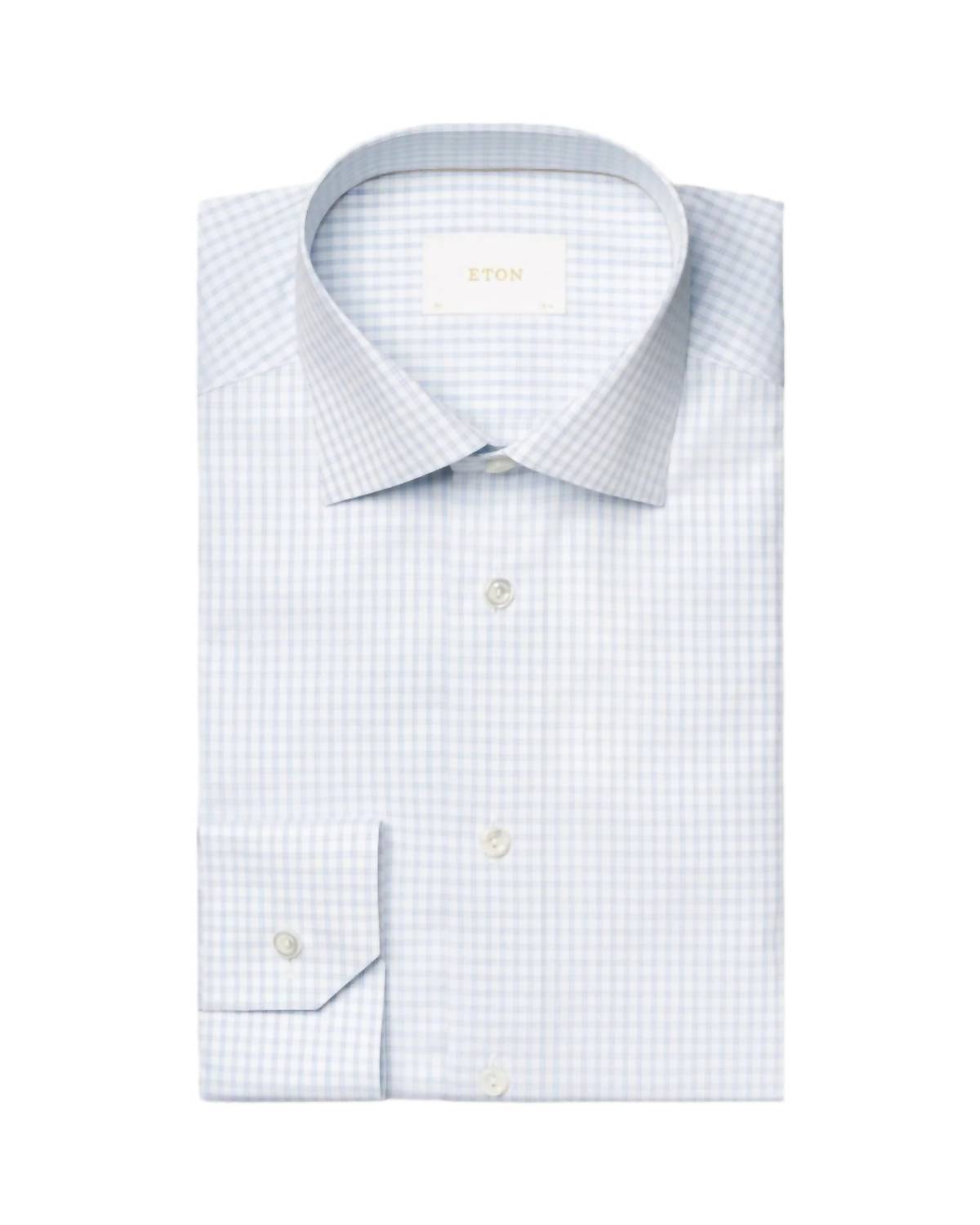 Eton Elevated Pique Shirt in light blue check on white - men's shirt - alternate view