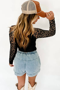 Shewin - Floral Lace Long Sleeve Top