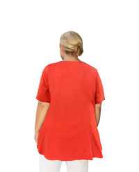 On The Plus Side - Cotton Applique Short Sleeve V-Neck Top - Plus