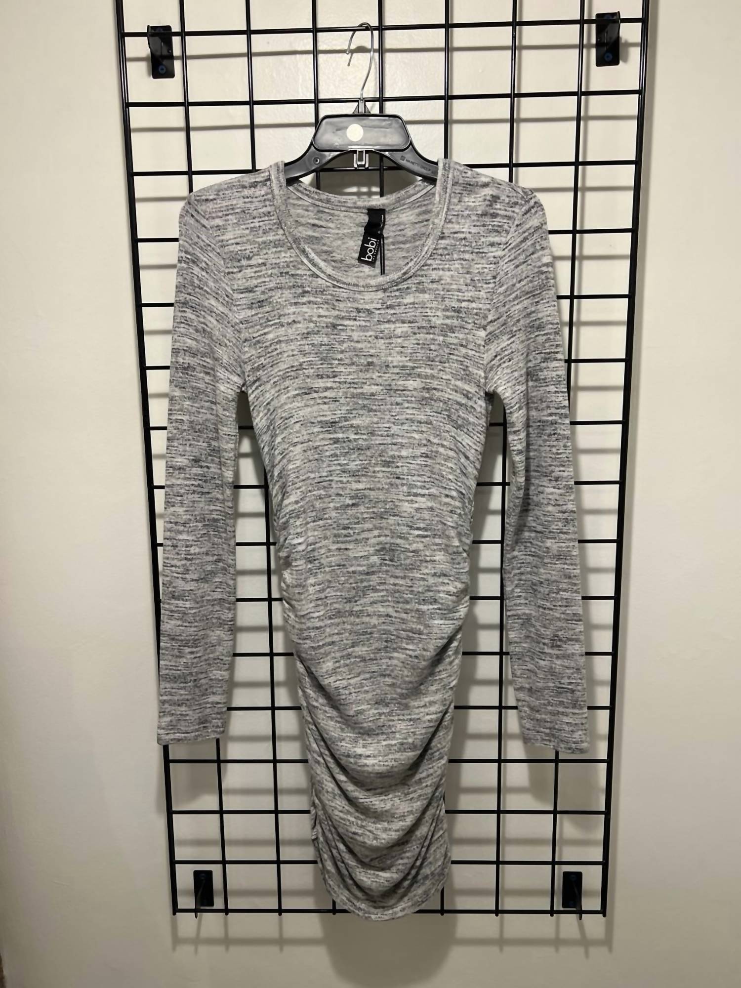 bobi Women's Ruched Long Sleeve Dress in heather grey - women's dress