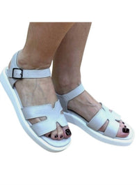 Bonavi Women's Low-heel Leather Sandal in white - women's sandal - detail view
