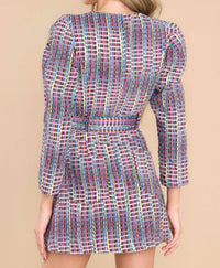 Queen Of Sparkles - Denim Tweed Poof Sleeve Dress