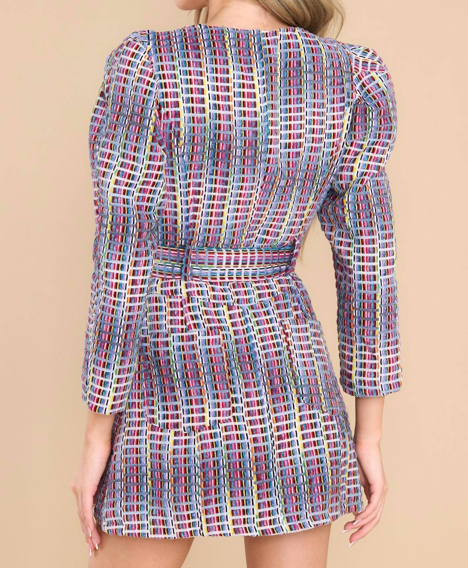 Queen Of Sparkles - Denim Tweed Poof Sleeve Dress