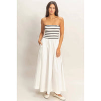 Hyfve - Striped Strapless Flowy Midi Dress