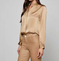 L'Agence Bianca Band Collar Blouse in chai latte - women's blouse - alternate view