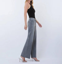 Flying Monkey - Mid Rise Clean Cut Raw Hem Wide Leg Jeans