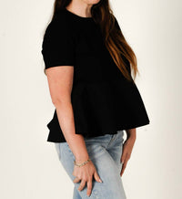 PINCH Modern Contrast Peplum Blouse in black - women's blouse - detail view